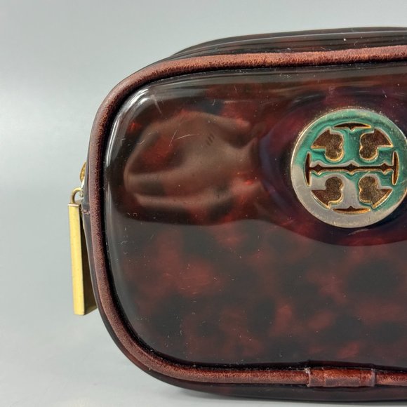 Tory Burch Clear Tortoise Shell PVC Small Zip Cosmetic Bag - Picture 2 of 14